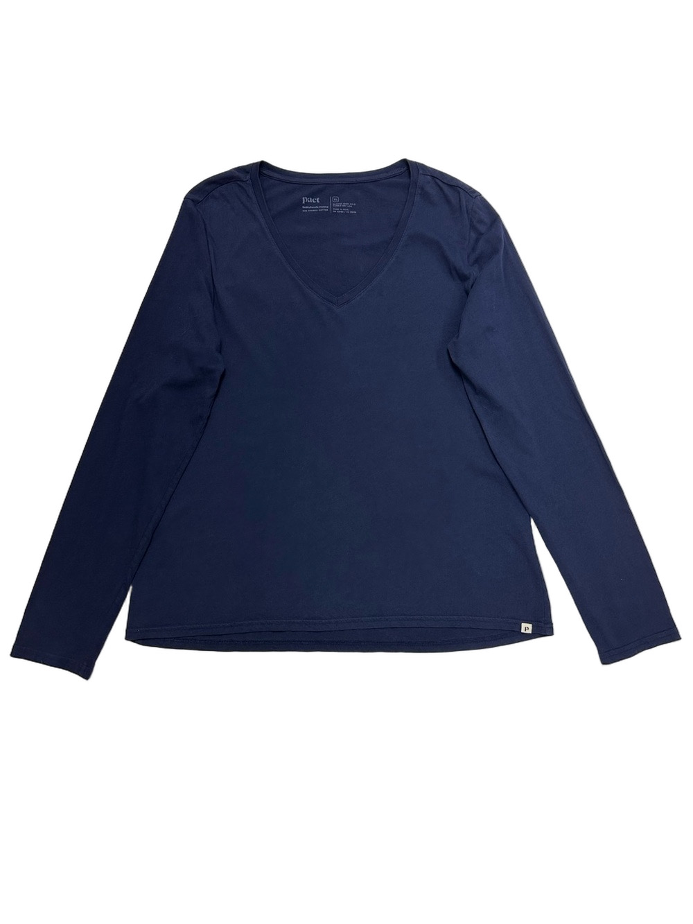 Pact Womens Organic Cotton Navy Long Sleeve V Neck Tee Size XL Layering Casual